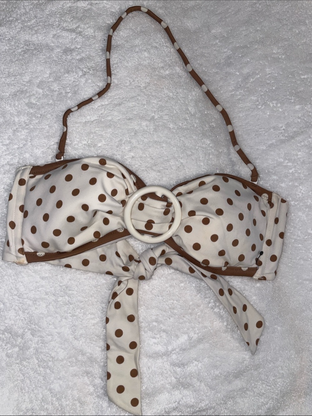 Cream and Brown Polka Dot Bikini Top